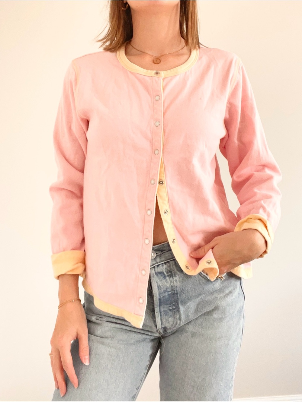 Talbots Peach-Pink and Cream Lightweight Cardigan